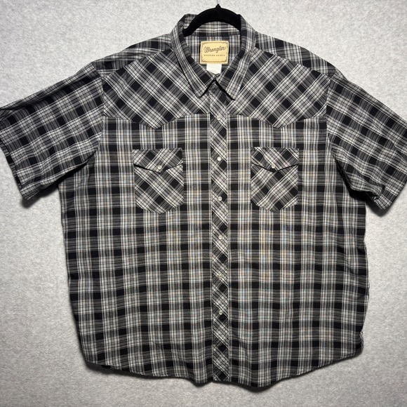 Wrangler Other - Wrangler Western Shirt Mens 2XL Black White Plaid Pearl Snap Short Sleeve
